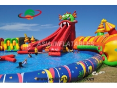 Inflatable Red Dragon Water Slide with Pool